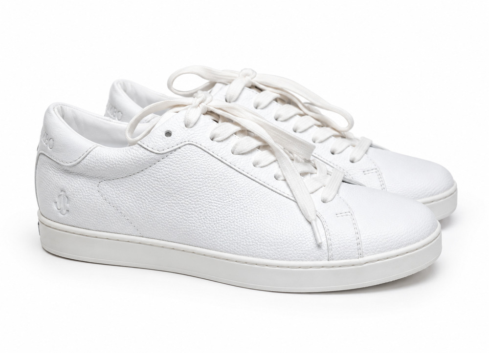 Jimmy Choo White Leather Low Top Sneakers Lace Up Designer Shoes EU 40